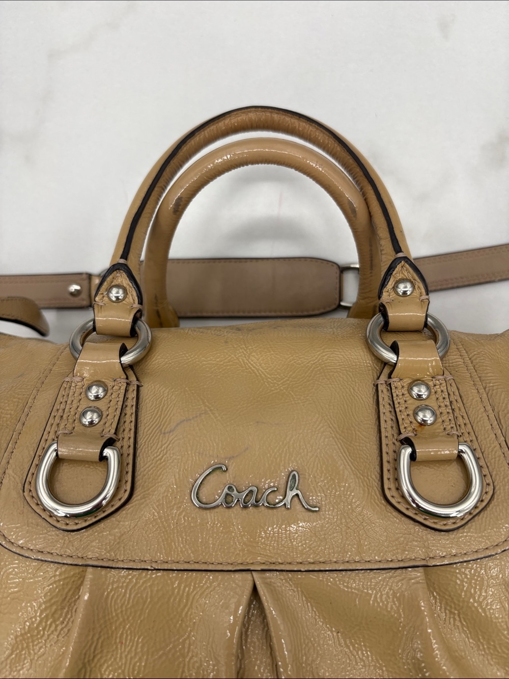 Coach Beige/Tan Leather Shoulder Satchel with Removable Strap - Picture 2 of 11
